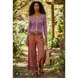 Free People Floral Mesh Top XS Pink Lettuce Edge Romantic Fairycore Whimsygoth